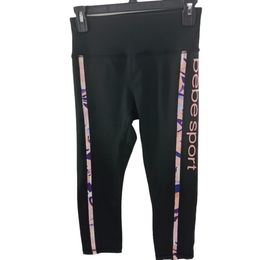 Bebe Sport Womens Leggings Small Black Cropped Athletic Yoga Workout